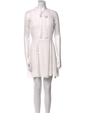 Tularosa White Sleeveless Pleated Tie-Neck Mini Dress